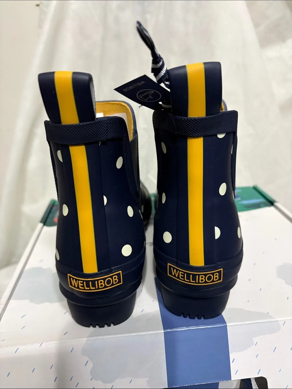 Joules Navy Polka Dot Rain Ankle Boots size US 6 NWT